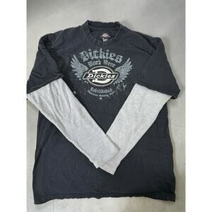 Vtg Y2K Dickies Long Sleeve Thermal Shirt Men's L Embroidered Logo Black White